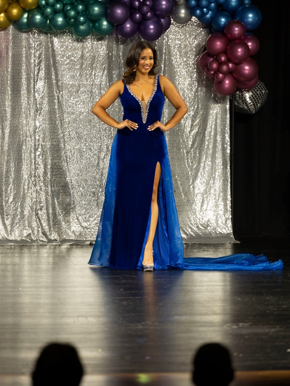 Johnathan Kayne Royal Blue V-Neck Prom Gown with Thigh Slit